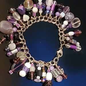925 bracelet with multi colored stones shapes purple mix